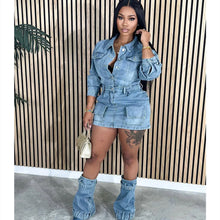 Lade das Bild in den Galerie-Viewer, FAGADOER Fashion Button Long Sleeve Denim Mini Dress