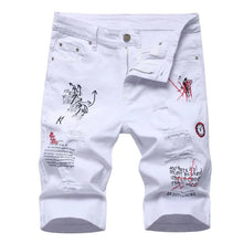 Load image into Gallery viewer, Men Summer White Ripped Denim Shorts Male Holes Short Jeans New Fashion Streetwear Stretch Jeans Shorts Pants Srtaight Fit Jeans