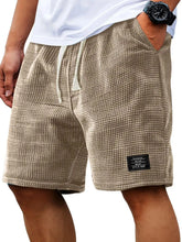 Load image into Gallery viewer, Mens Shorts Solid Color Mid Waist Summer Motion Waffle Texture Deep Crotch Drawstring Men Shorts Loose Knee Length Casual Short