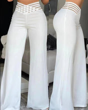 Lade das Bild in den Galerie-Viewer, Flared Elegant Office Lady High Waist Solid Crisscross Sheer Mesh Patch Wide Leg Pant