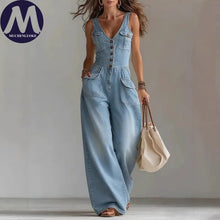 Load image into Gallery viewer, Elegant Women's Sleeveless V-Neck Tight Waist Wide-Leg Overall Jumpsuit