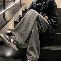 Lade das Bild in den Galerie-Viewer, Trend Simplicity Male Casual Plaid Jeans Streetwear Embroidered Denim Pants Men Loose Straight Classic Wide Leg Retro Trousers