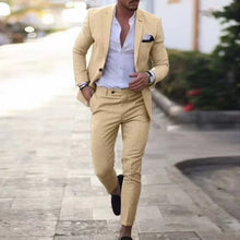 Load image into Gallery viewer, Casual Linen Tuxedo Suits for Men 2 Pieces Blazer and Pants Set Notched Lapel Men's Suit for Wedding Summer Beach Prom Party