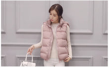 Load image into Gallery viewer, Women's Short Padded Quilted Vest Warm Slimming Detachable Cap Jacket.