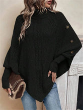 Charger l'image dans la galerie, Twisted Sweater Turtleneck Button Bat-sleeve Design Pullover