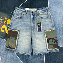 Load image into Gallery viewer, Summer new work style multi-pocket denim shorts for men, loose casual splicing five-quarter pants