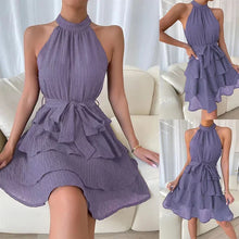 Load image into Gallery viewer, Women's Red Mini Dress Vestidos 2025 Summer Fashion Sexy Style Halter Sleeveless Ruffle Edge Tied Woman Dresses Women Sundress