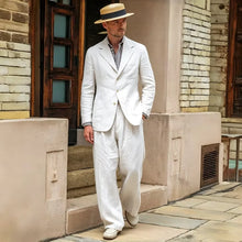 Load image into Gallery viewer, Men's Linen Suit 2 Pieces Luxury Slim Fit Casual Blazer Straight Leg Pants Breathable Wrinkle Resistant Lightweight For Wedding