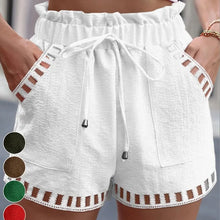Load image into Gallery viewer, Women Linen solid color Elastic Waist Hollow out Pocket Mini Shorts