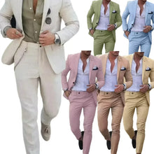 Load image into Gallery viewer, Casual Linen Tuxedo Suits for Men 2 Pieces Blazer and Pants Set Notched Lapel Men's Suit for Wedding Summer Beach Prom Party