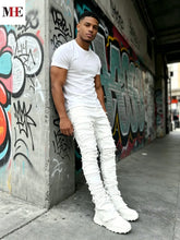 Load image into Gallery viewer, Men's White Denim Stacked Ripped Slim Flared Jeans