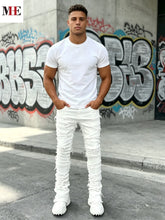 Load image into Gallery viewer, Men's White Denim Stacked Ripped Slim Flared Jeans