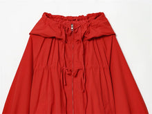 Load image into Gallery viewer, Red Long-Sleeve Drawstring Decorative Festive Hoodie Zipper Cardigan Casual Versatile Jacket