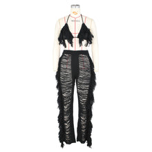 Load image into Gallery viewer, Sexy Two Piece Pant Sets Women Hollow Out Trousers Matching Sets Strapless Tassels Hole Pencil Pants Suits High Street Summer