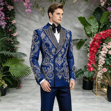 Load image into Gallery viewer, Men's Rhinestone Beaded Appliques Groom Single Breasted Slim Fit Suit Outfit