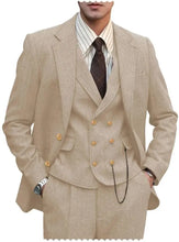 Load image into Gallery viewer, Men's Regular Fit 3 Piece Notch Lapel Double Breasted Tweed Herringbone Blazer Vest Suit