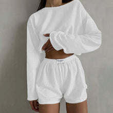 Load image into Gallery viewer, Womens Summer Fashion Casual Two Piece Outfits Casual Shorts Set O Neck Long Sleeve Tops And Shorts Swim Short Suits for Women