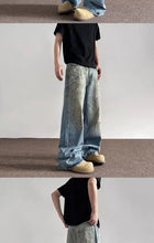 Lade das Bild in den Galerie-Viewer, Spring and Autumn Men and Women Trendy Personalized Straight Tube Inkjet Laundry Jeans American Couple Loose Retro Casual Pants