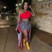 Lade das Bild in den Galerie-Viewer, FAGADOER Summer Print Tassels Mini Skirts Two Piece Sets
