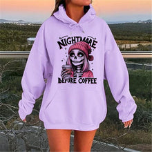 Load image into Gallery viewer, Slogan Nightmare Before Coffe Graphic Sweatshirt Unisex Fall Winter Hoody Y2k Clothing Women's Skeleton Halloween Pocket Hoodies