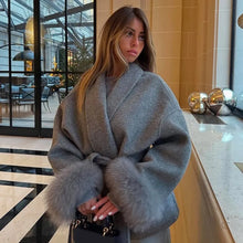 Load image into Gallery viewer, Luxury Mixed Color Faux Fur Coats Women Fashion Long Sleeves Warm loose Jacket Lady 2025 Winter Warm High Street Gradient Coats