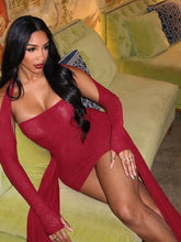 Lade das Bild in den Galerie-Viewer, Mesh Solid Strapless Ribbons Tassel Full Sleeve Gloves Mini Dress