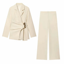 Load image into Gallery viewer, Women Suit Pants Two-Piece Set Buckle Decoration Long Sleeve Blazer Coat + Straight-Leg Pants 2 Pieces Sets Chic Woman Outfits