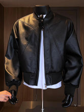 Load image into Gallery viewer, Men Coats Faux Leather Jackets Turn Down Collar Pu Coat