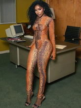 Lade das Bild in den Galerie-Viewer, Weird Puss Snake Print Full Sleeve Jumpsuit