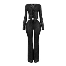 Load image into Gallery viewer, Women's Set Long Sleeve Lace See Through Shirt Two Piece Sets