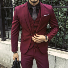 Load image into Gallery viewer, Men Blazers 3 Pieces Slim Fit Turn down Collar Vest Pants Jackets Suit