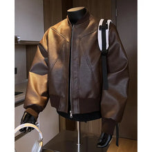 Load image into Gallery viewer, Men Coats Faux Leather Jackets Turn Down Collar Pu Coat