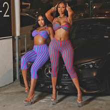 Lade das Bild in den Galerie-Viewer, FAGADOER Sexy Color Block Stripes 2 Pieces Set