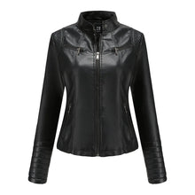 Load image into Gallery viewer, Faux Leather Motorcycle Jacket for Women, Female Coat, Moto Biker, Purple, Black, Zipper windproof jacket leather jacket