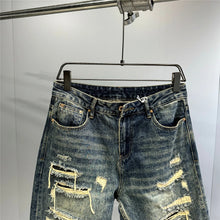 Load image into Gallery viewer, Mens Ripped Baggy Distressed Denim Straight Leg Patchwork Oversized Jeans