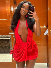 Lade das Bild in den Galerie-Viewer, Nibber Backless Twist Bandage Halter Swing Collar Cleavage Sleeveless Mini Dress