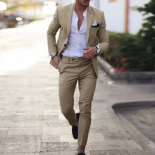 Load image into Gallery viewer, Casual Linen Tuxedo Suits for Men 2 Pieces Blazer and Pants Set Notched Lapel Men's Suit for Wedding Summer Beach Prom Party