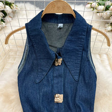 Lade das Bild in den Galerie-Viewer, Denim Long Dress High Waist A Line Vestidos Turn Down Collar
