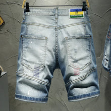 Load image into Gallery viewer, Men Summer Blue Shorts Jeans Holes Denim Shorts Paint Casual Streetwear Jeasn Shorts High Quality Men Slim Fit Stretch Jeans 38