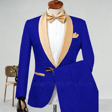 Load image into Gallery viewer, Men's Formal Jacquard 2-Piece Wedding Suit Shawl Lapel Blazer with Pants Slim Fit Tuxedo Business Costume for Groom Party Prom