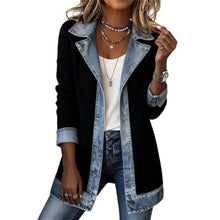Load image into Gallery viewer, Women Denim Patchwork Collared Button Blazer Jacket