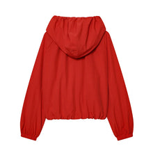 Load image into Gallery viewer, Red Long-Sleeve Drawstring Decorative Festive Hoodie Zipper Cardigan Casual Versatile Jacket