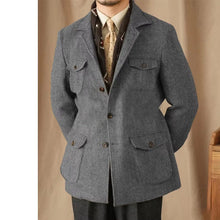 Load image into Gallery viewer, Men's Suits Vintage Herringbone Tweed Blazer British Wool Blend Double Breasted Lightweight Casual Sport Coat Formal Jacket
