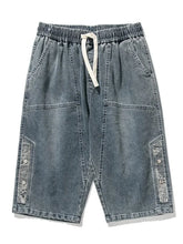 Load image into Gallery viewer, 8XL Summer Men's Jeans Denim Breeches Calf-Length Casual Shorts Washed Cotton Drawstring Straight Capris Pants Big Size