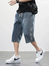 Load image into Gallery viewer, 8XL Summer Men's Jeans Denim Breeches Calf-Length Casual Shorts Washed Cotton Drawstring Straight Capris Pants Big Size
