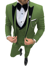 Load image into Gallery viewer, Mens Suits Wave Point Three Pieces Men Dress Suits Casual Commuter Office Business Suits for Wedding (Blazer+Vest+Pants)
