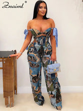 Lade das Bild in den Galerie-Viewer, Znaiml New Print Off Shoulder Bandage Crop Tops and Wide Legs Cargo Pants