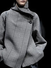 Load image into Gallery viewer, Women's Retro Plaid Houndstooth Pattern Button Asymmetric Light Coat for Women
