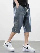 Load image into Gallery viewer, 8XL Summer Men's Jeans Denim Breeches Calf-Length Casual Shorts Washed Cotton Drawstring Straight Capris Pants Big Size