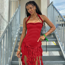 Lade das Bild in den Galerie-Viewer, Hugcitar Elegant Halter Solid Ruffles Backless Taseel Mini Dress